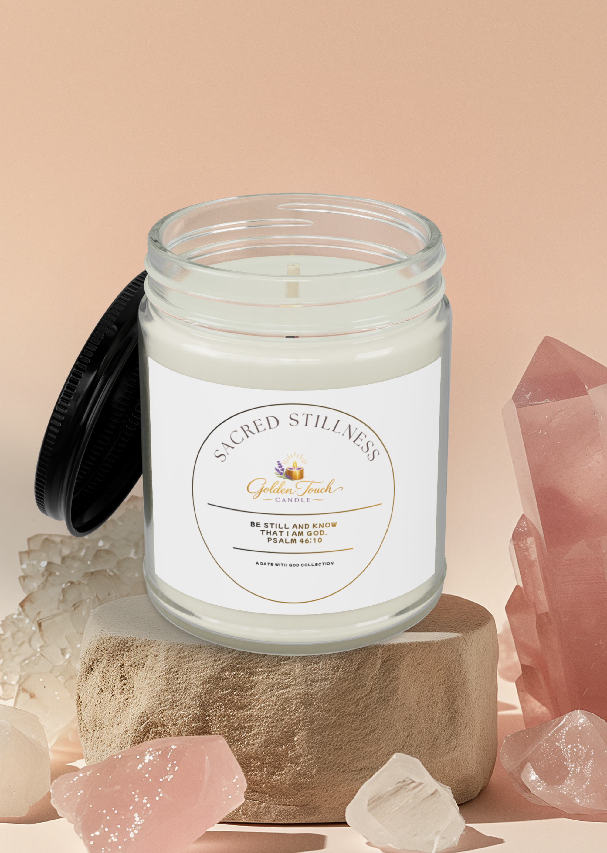 Sacred Stillness Scented Soy Candles with Black Lid, (4 and 9oz)