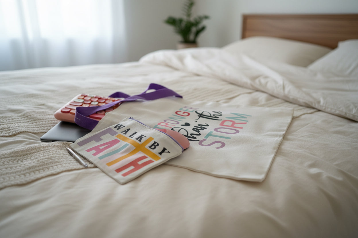 “Faith & Sunshine Tote – Tote Bag with Purse & Inspirational Quote”