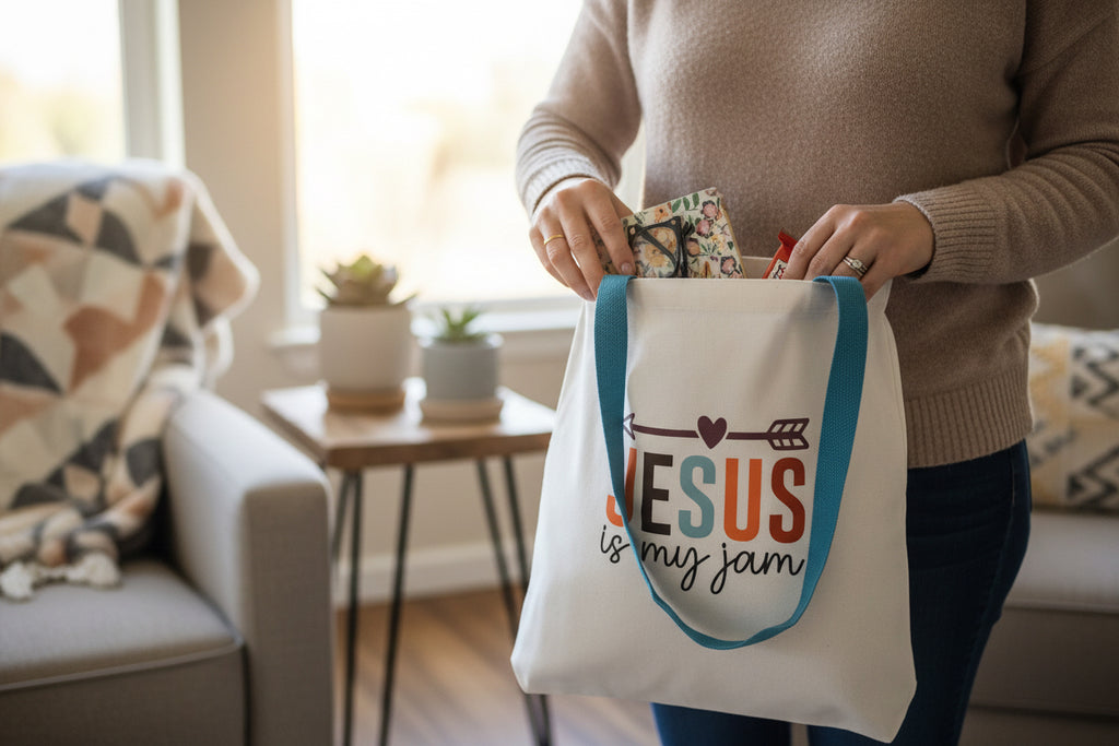 “Faith & Sunshine Tote – Tote Bag with Purse & Inspirational Quote”